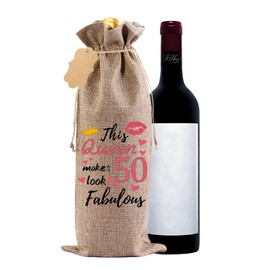 PHIOMUUE 50th Birthday Gifts for Women Wine Bag, Wine Bag with Label and Rope,50th Birthday Party Decorations Wine Gift Bag,Best Gift Bag for Wife, Mom, Sister,Coworker (50 Years Khaki)