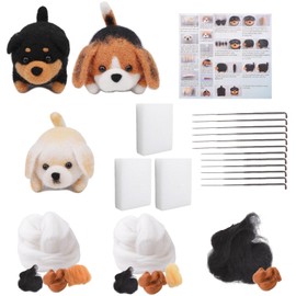 HICOHAND Needle Felting Starter Kit, Animals Needle Felting Set Three Dogs DIY Wool Felt Materials Set with Felting Tool for Needle Felting Craft Project and Beginners