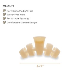 TELETIES - Medium Hair Clip - Strong Grip, Bendable Teeth, Comfortable Curved Design - Ideal for Medium-Thick Hair - For All Hair Textures - Almond Beige