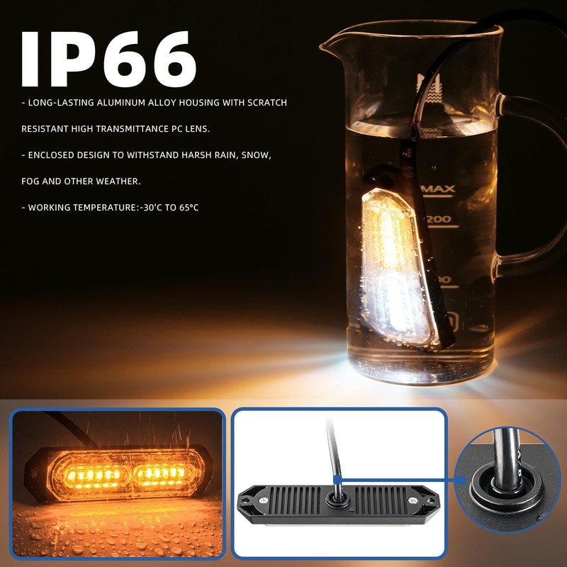 PKINGLAKE 8-Pcs 12 LED Sync Feature Emergency Strobe Grille Lights