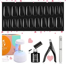 Beetles Easy Gel Tips Nail Extension Kit, 2 In 1 Nail Glue Gel Base Coat with Pre-shaped Medium Square Nails and U V LED Nail Lamp Acrylic Nail Clipper for Gel Art DIY Fast Manicure Set