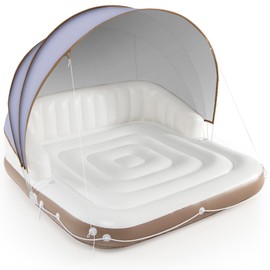 S AFSTAR Pool Float with Canopy, Inflatable Floating Island 2 Person with UPF50+ Detachable Sunshade, 2 Cup Holders, Max Load 440 Lbs, 71" x 71" Heavy Duty Pool Lounger Floats Adult for Lake, Beach