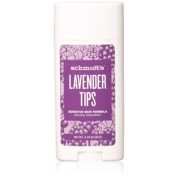 Schmidt's Natural Deodorant for Sensitive Skin - Lavender Tips, 3.25 ounces. Stick for Women and Men