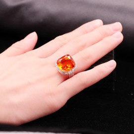 Uloveido Square Cut Orange CZ Stone Anniversary Ring Cubic Zirconia Wedding Engagement Promise Rings for Women Her (Size 10) RA219