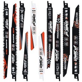 WellCut Reciprocating Saw Blade Set, 10 Pieces, for Wood, Plastic and Metal, HCS Steel, with Universal Shank, Rust and Collision Resistant (?WC-RB10T)