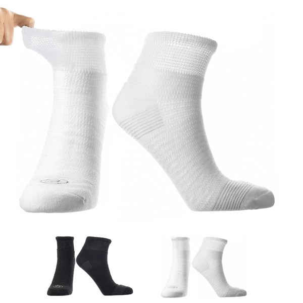 Doctor's Choice Diabetic Socks for Men, Seamless Ankle Socks with Non-Binding Top, Aloe Infused, Provides Extra Comfort for Gout, Quarter Socks, 2 Pairs, White, Large, Size 10-13