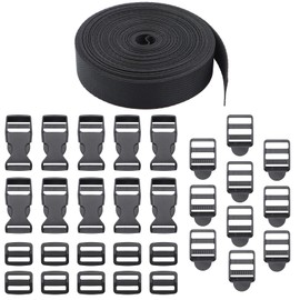 Scettar 25 mm x 10 m nylon webbing with 10 pairs of buckles and fasteners, adjustable plastic buckle, click closure safety belt extension for backpack, DIY craft dog collar, Ferrous