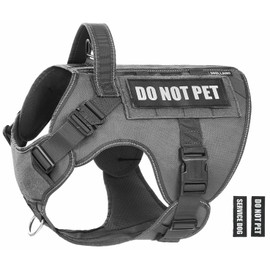 DNALLRINO Tactical Dog Harness for Large Dogs, Heavy Duty Dog Harness with Handle, Adjustable Reflective Military German Shepherd Dog Vest Harness with Do Not Pet Patches for Hiking Training Grey