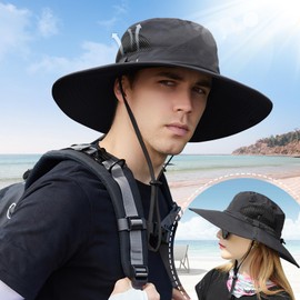 ULSTAR Sun Hat for Men Women, Large Brim UPF50+ Breathable Sun Protection Hat Summer hat Fishing Outdoor Camping Hat Bucket Hat Jungle Hat (Black)