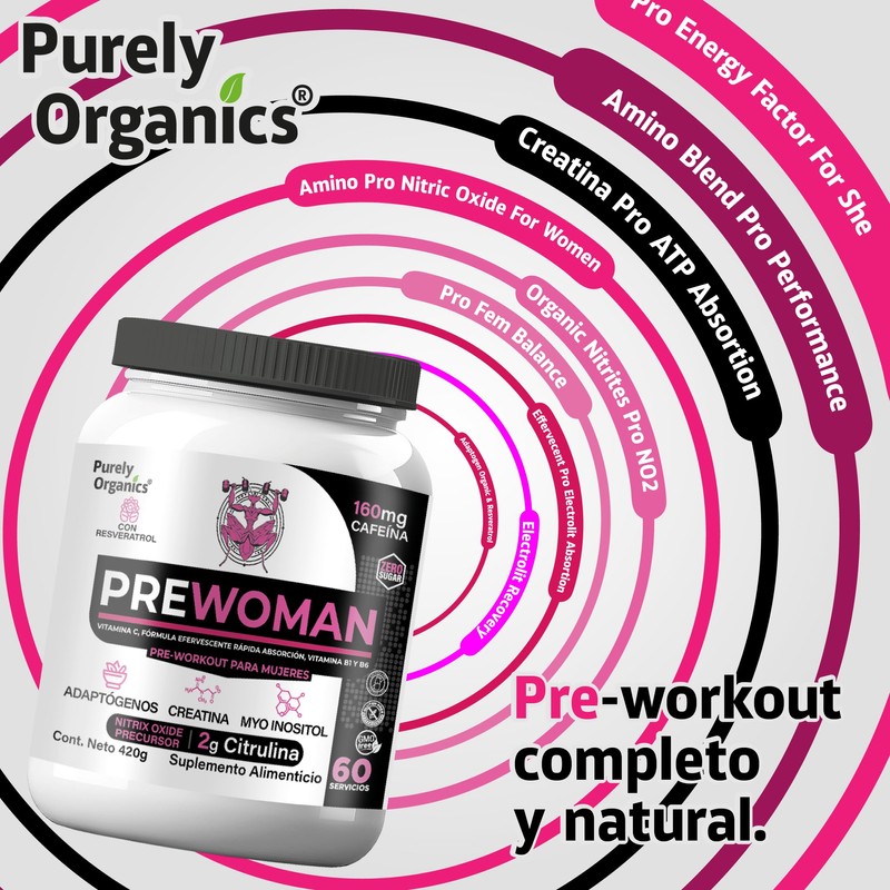 Prewoman Óxido Nítrico Para Mujeres, Purely Organics 60 Servicios