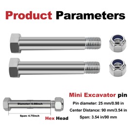 Joytrace 25mm Mini Excavator Pins Compatible with AGT Mini Excavator Hydraulic Thumb Clip/Bucket/Ripper/Rake Link Pin Parts, 0.98 inch Link Pins for Attachments