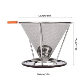 Coffee Dripper Stainless Steel Pour Over Coffee Dripper With Stand Reusable Espresso Filter Coffee Cone with Mesh Silver(125mm)