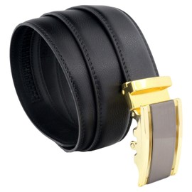 QHA Mens Automatic Buckle Leather Ratchet Belt Casual Business Design Gift Q5084-Black-30-34"
