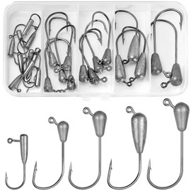 Annyswit 24 Pieces/5 Sizes Tube Jig Heads with Fishing Hooks Set 9g 6g 4.5g 3g 1.5g Small Sharp Jig Heads Jig Hooks with Tube Lead Balls for Rubber Fish & Rubber Bait Soft Bait Red Worms