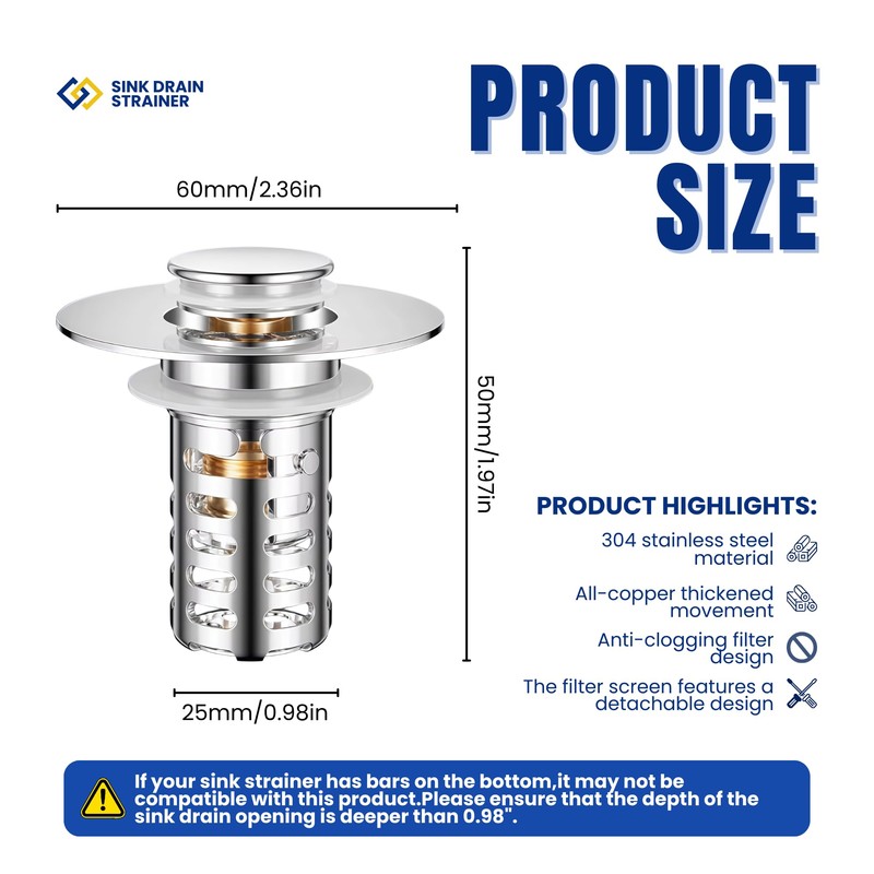 RegBogen Pop Up Bathroom Sink Stopper, Stainless Steel Sink Drain