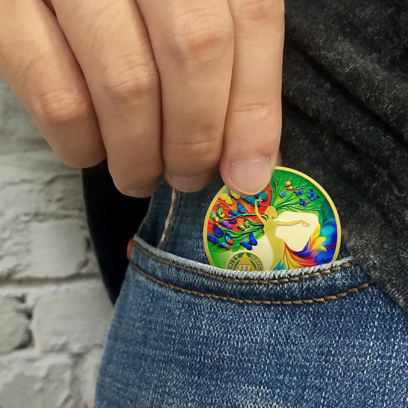 deDecoml Sobriety Token Vibrant Butterfly Tree Design with Inspirational Prayer