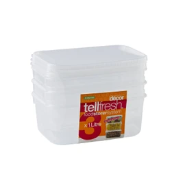 Décor 002457-006 Oblong Tell Fresh Food Storage Container, 1L, Pack of 3, Clear