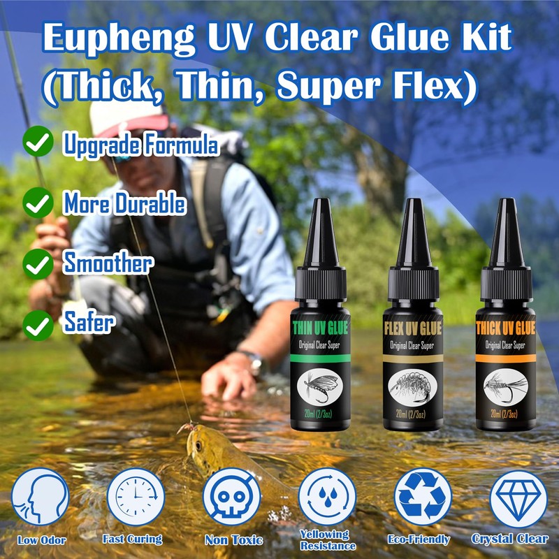 EUPHENG UV Clear Glue Thin Formula for Fly Tying, Fast