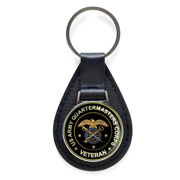 Defender Mart US Army Quartermasters Corps Veteran Black Leather Keychain