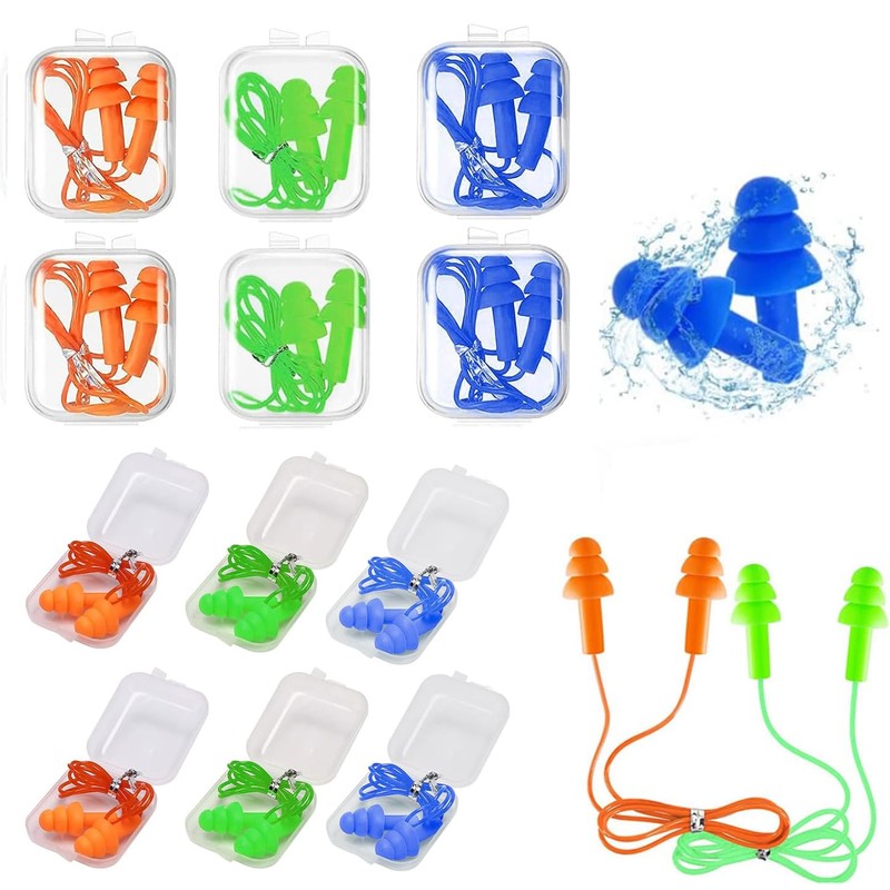 12 Pares Tapones para Oídos de Silicon,Tapones Oídos Nadar con