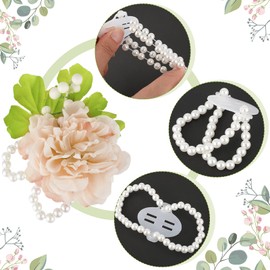 Waydress 4 Pieces Corsage Wristlet Band Elastic Pearl Wrist Wedding Corsage Pearl Bracelet Stretch Wristband for Wedding