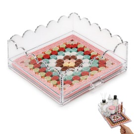 Clear Scalloped Acrylic Tray with Insert, Multi-Functional Acrylic Trays for Display, Desk & Vanity Organizer