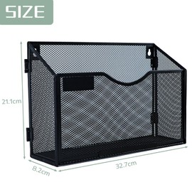 IOUGDSEC 1 Tier A4 Mesh in Tray Hanging Wall File Holder Magazine Document Holder Mail Organiser Magazine Storage Rack,Durable Metal Mesh Filing Storage, Black