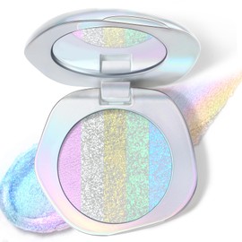 HOSAILY Chameleon Face Highlighter Palette, Rainbow Glitter Metallic Eyeshadow Makeup Holographic Sparkling Color Shifting Long Wear Eye Brightener Inner Corner Illuminator Shimmer Highlighter