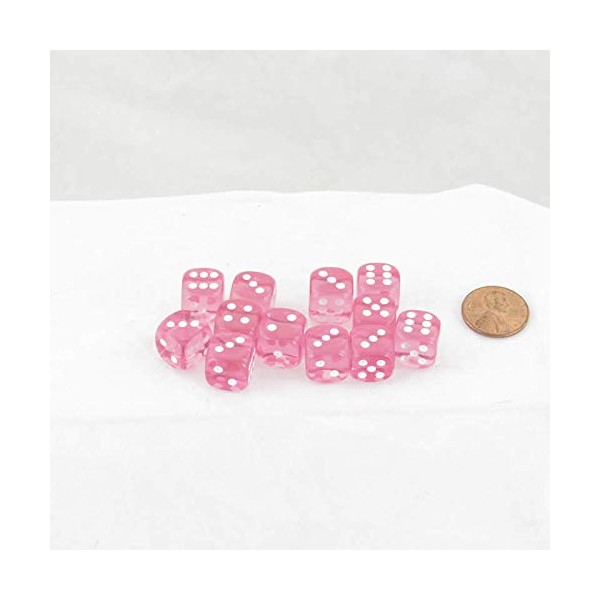Pink Translucent Dice with White Pips D6 12mm (1/2in) Pack of 12 Wondertrail