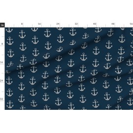 Spoonflower Fabric - Anchors Silver Navy Nautical Preppy Kids Printed on Denim Fabric Fat Quarter - Bottomweight Apparel Home Decor Upholstery