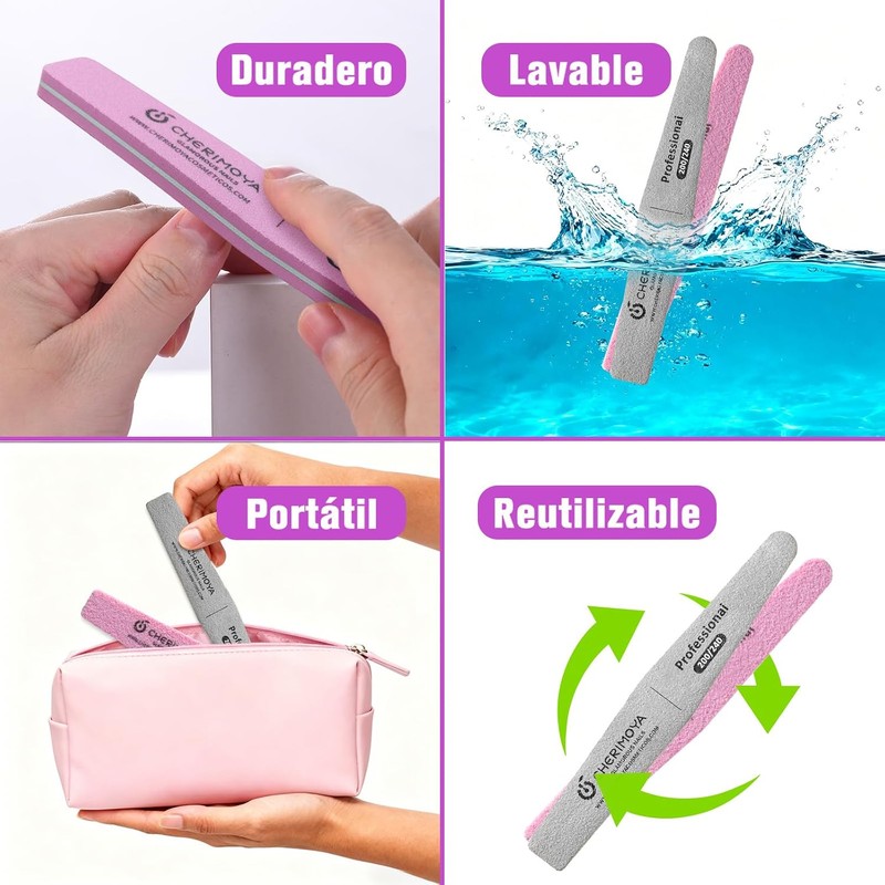 CHERIMOYA Limas de Bloque de Uñas Lavables,4 Piezas Doble Cara