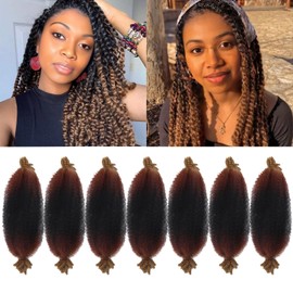 12 inch short marley twist braiding hair 7 packs 3 Tone Pre separated springy afro twist hair twist up kinky twist hair for soft faux locs (12inch,1b3027-7)