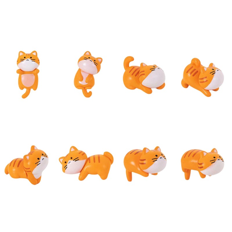 SINGOMON 8PCS Cute Cat Figurines Mini Cat Figurines Ginger Cat