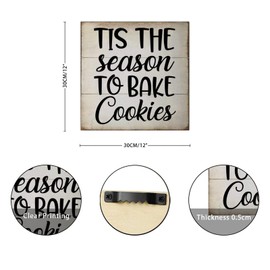 Tis The Season to Bake Cookies Wooden Sign Wall Plaque Merry and Bright Wood Block Plaque Vintage Wooden Wall Art Decorative for Women Office Bathroom Shelf Decor 12x12in