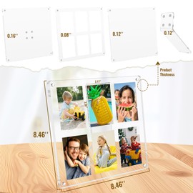 AetJxixee 8X8 Inch Acrylic Collage Picture Frames, 6 Section 2X3 Photo Frames 1 Pack Magnetic Refrigerator or Tabletop Display Transparent Vertical and Horizontal for Home/Family