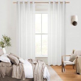 Topfinel Voile Curtains with Eyelets, Semi-Transparent Curtains, Linen Texture, Yarn Pattern, Window Curtain