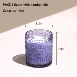 DEVI 14oz Purple Glass Candle Jars for Making Candles (6 Pack), Large Purple Glass Candle Jars with Bamboo Lids, Bulk Empty Candle Containers, Candle Tins Making Supplies, Lavender Office Decor
