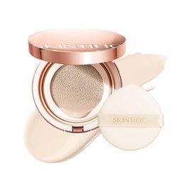 SKINTIFIC Cushion Base Maquillaje Ligero Cobertura Media, Ajuste Perfecto a la Piel con Acabado Satín Luminoso(10C Shell)