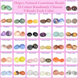 LPBeads 216pcs 8-11mm Natural Gemstone Freeform Beads for Jewelry Making 24 Colors Loose Beads for Bracelet Earrings Making DIY Craft