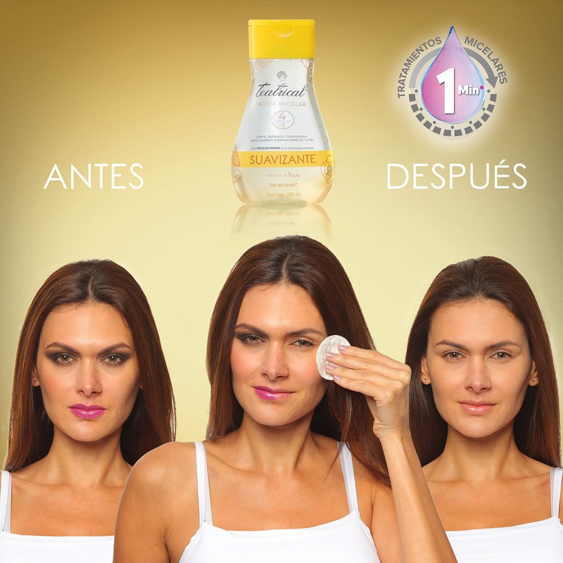 TEATRICAL Agua Micelar con Células Madre de Rosa Blanca, Elimina