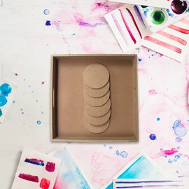 IVEI Do-it-Yourself Square Tray with Solid Color Round MDF Coasters, Set of 6 for Activities, Decoupage, DIY Tray, 29.2 x 29.2 cm