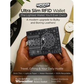 SUPERVEK Bandana Paisley Stitched Tyvek Paper Mighty Wallet - Vegan Thin Tear & Water-Resistant Slim Wallet for men - Mens Credit Card Holder Wallet Gifts - Graphic Bifold Wallets for Men - RFID