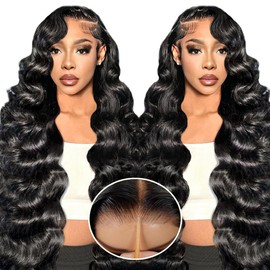 Wear and Go Glueless Wigs Pre Plucked Pre Cut 200% Density Body Wave Lace Front Wig Human Hair 7x5 Hd Lace 26 Inch Black Human Glueless Wigs for Women