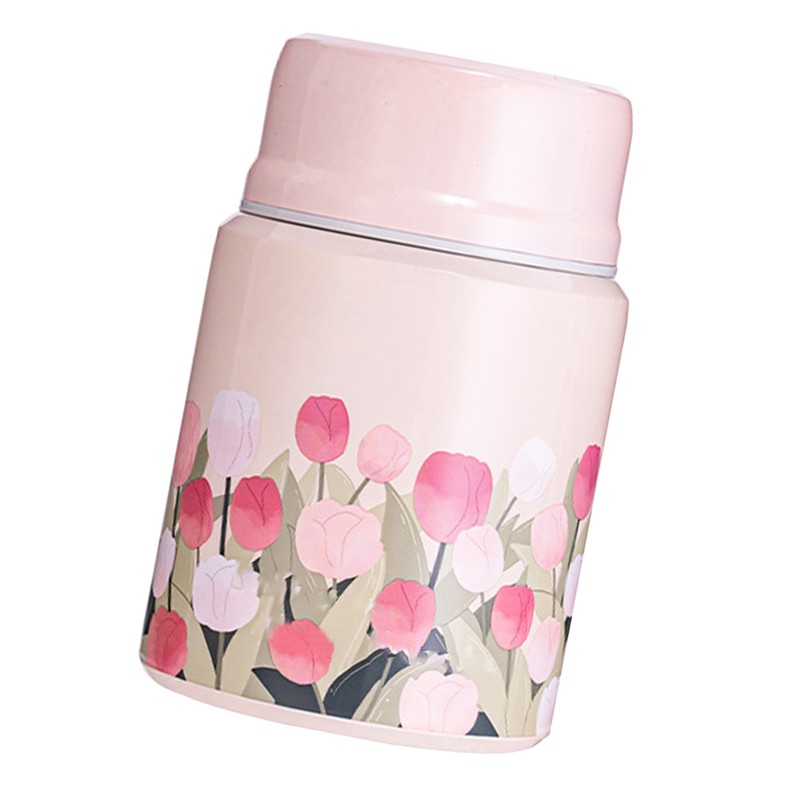 Insulated Food Jar Flower Pattern 450ML Capacity Stainless Steel Portable