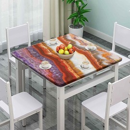 Marble Square Tablecloth, Waterproof Fitted Table Cloth for Indoor Outdoor Picnic, Abstract Texture Decorative Wipeable Elastic Fabric Table Cover, Fits Tables up to 40" Square