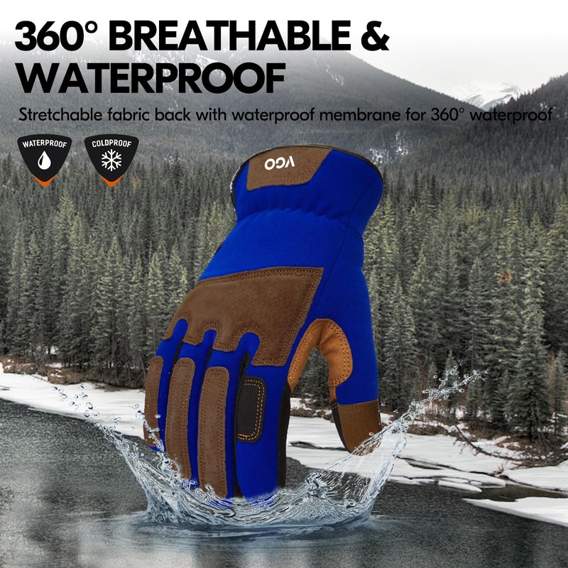 Vgo... Winter Work Gloves Waterproof Touchscreen in Leather, Thermal Safety