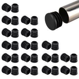 BOPOREAE 32 Pack 3/4" (19 mm) OD Ribbed Plastic Hole Plugs, Round Ribbed Metal Tubing End Caps, Glide Insert Furniture & Fence Finishing Plugs, Durable & Noise Reduction Plastic Pipe Plug, Black