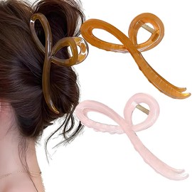 2Pcs Brown Pink Bow Hair Clip Large Hair Bows for Women Elegant Bow Hair Clips Fashion Bow Claw Clip Hair Bow Clips Jelly Color Bow Hair Claw Clip Big Bow Hair Clip Bowknot Clips Hair Accessories