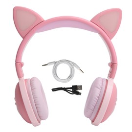 Cute Cat Ear Glowing Wireless Bluetooth Headphone HIFI Sports Folding Headset with Led LightPink