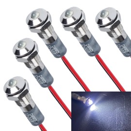 DMWD 12-24V 6mm Raised Head LED Indicator Light 1/4" Waterproof White Signal Lamp Pilot Dash Directional Car Truck Boat with Wire 5Pcs